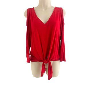 Boston Proper Red Dolman Cold Shoulder Soft Knit Waist Tie‎ Top Size XS V-Neck